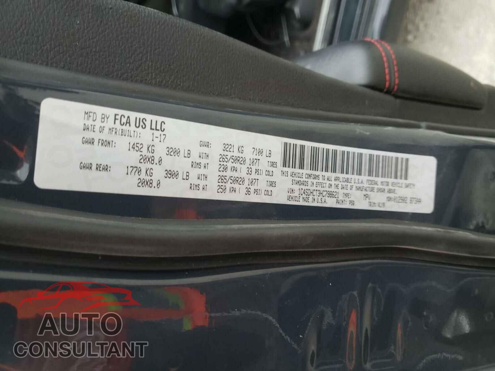 DODGE DURANGO 2017 - 1C4SDHCT3HC798621