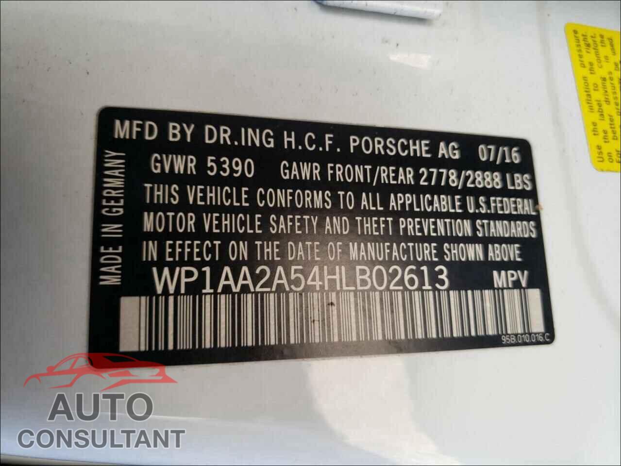 PORSCHE MACAN 2017 - WP1AA2A54HLB02613