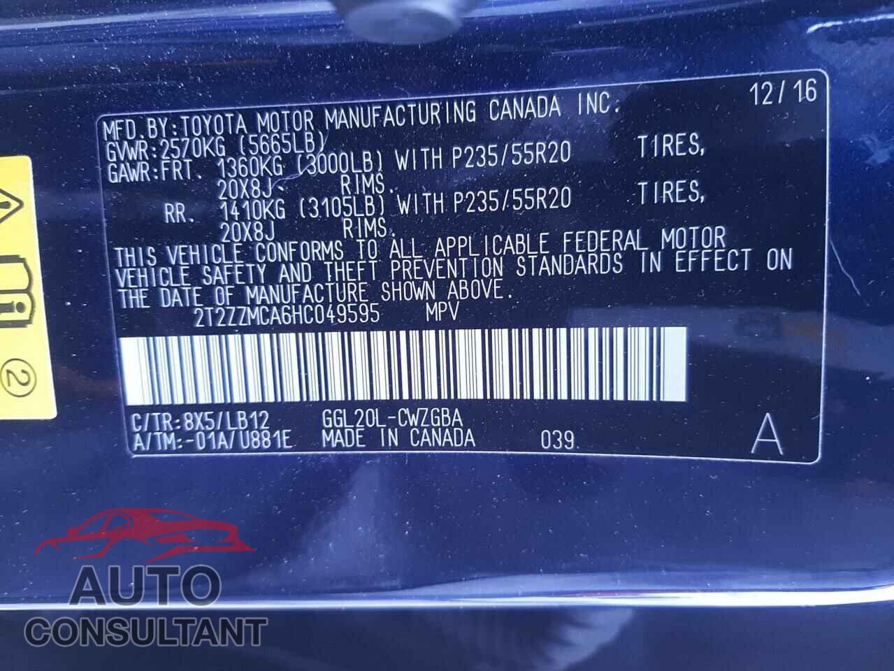 LEXUS RX350 2017 - 2T2ZZMCA6HC049595