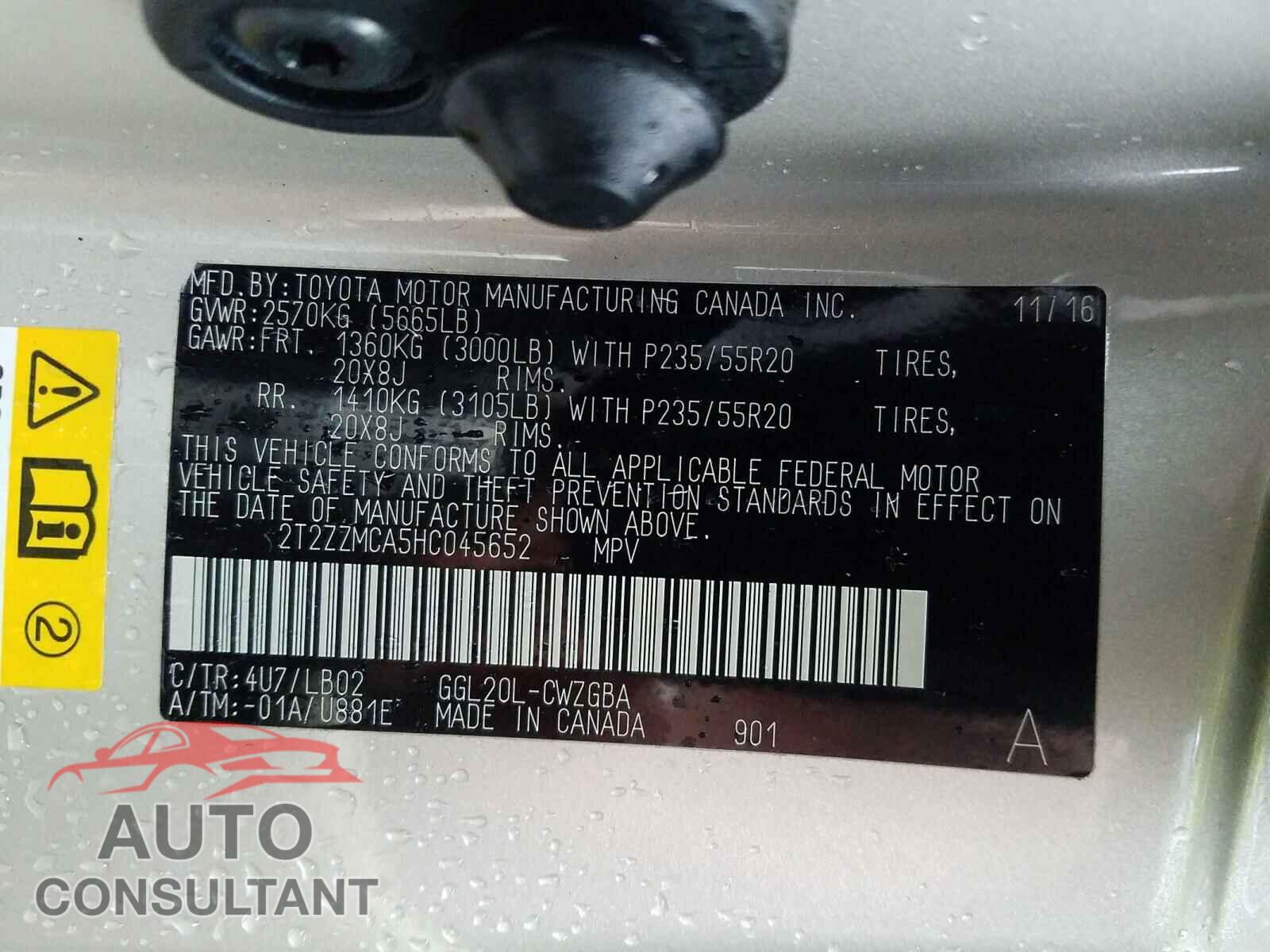 LEXUS RX350 2017 - 2T2ZZMCA5HC045652