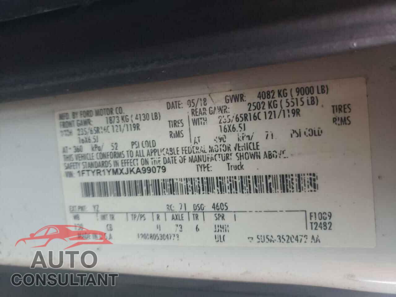 FORD TRANSIT 2018 - 1FTYR1YMXJKA99079