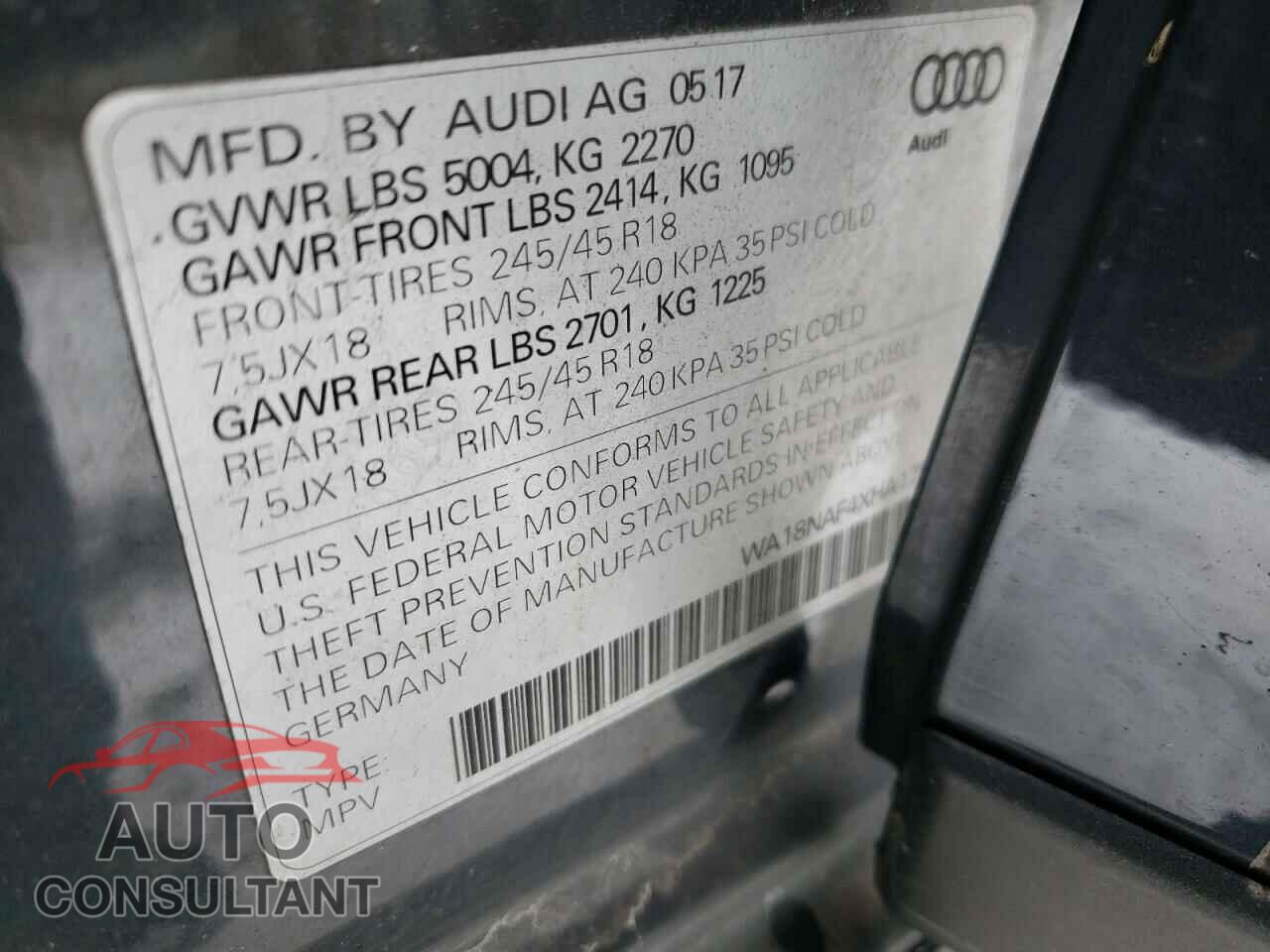 AUDI A4 2017 - WA18NAF4XHA175120