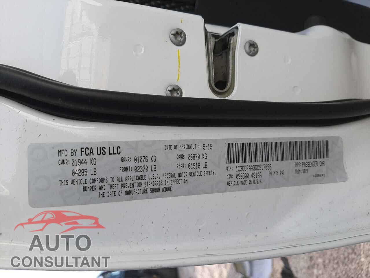 DODGE DART 2016 - 1C3CDFAA3GD517098
