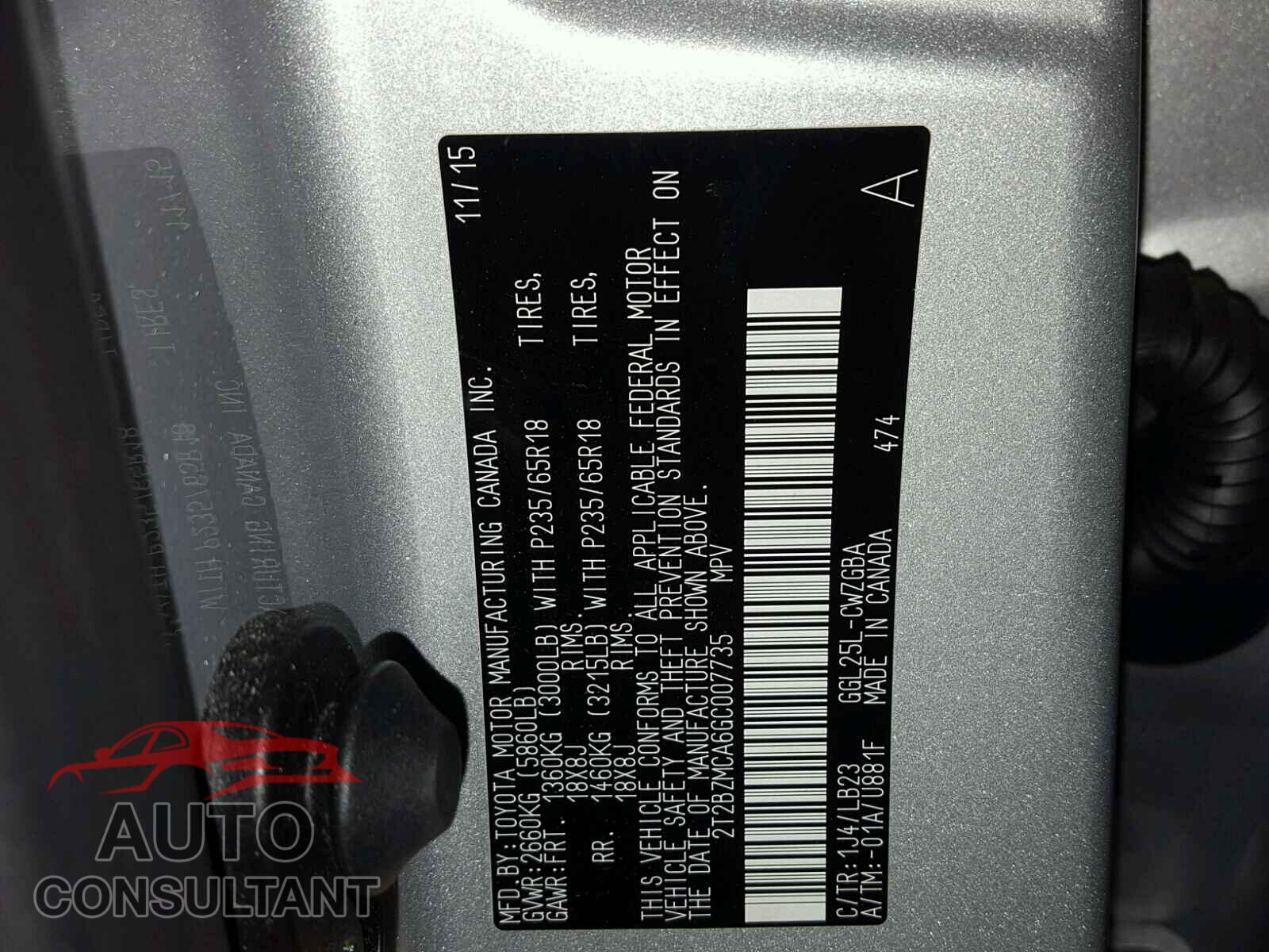 LEXUS RX350 2016 - 2T2BZMCA6GC007735