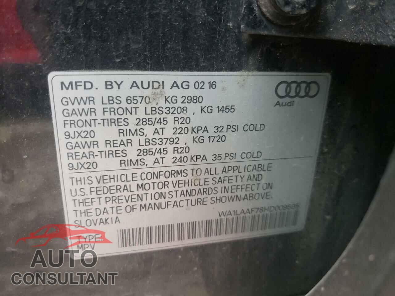 AUDI Q7 2017 - WA1LAAF78HD009595