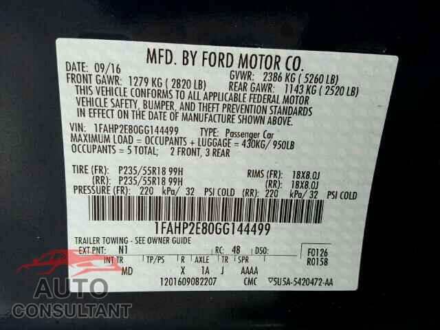 FORD TAURUS 2016 - 1FAHP2E80GG144499