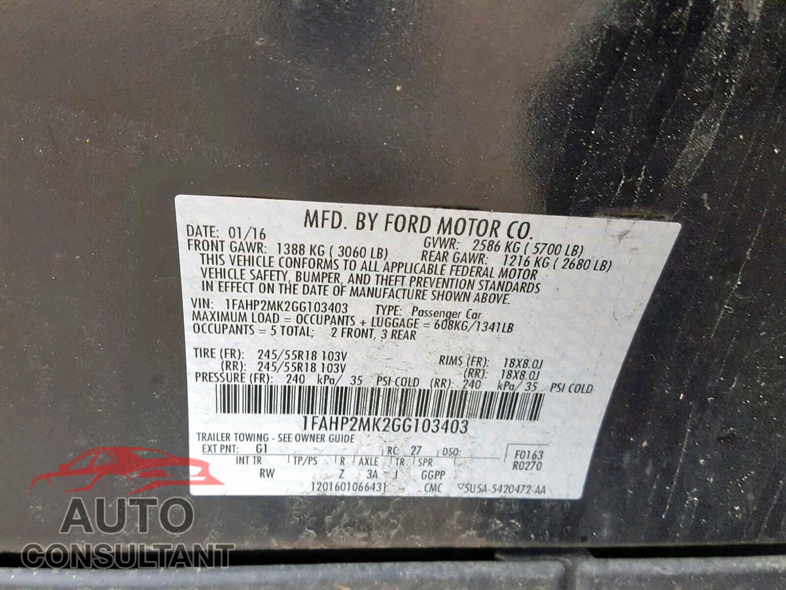 FORD TAURUS 2016 - WDCTG4EB9KJ552503