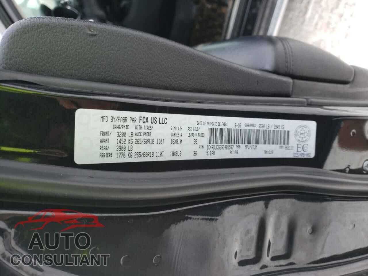 DODGE DURANGO 2016 - 1C4RDJDG3GC481587