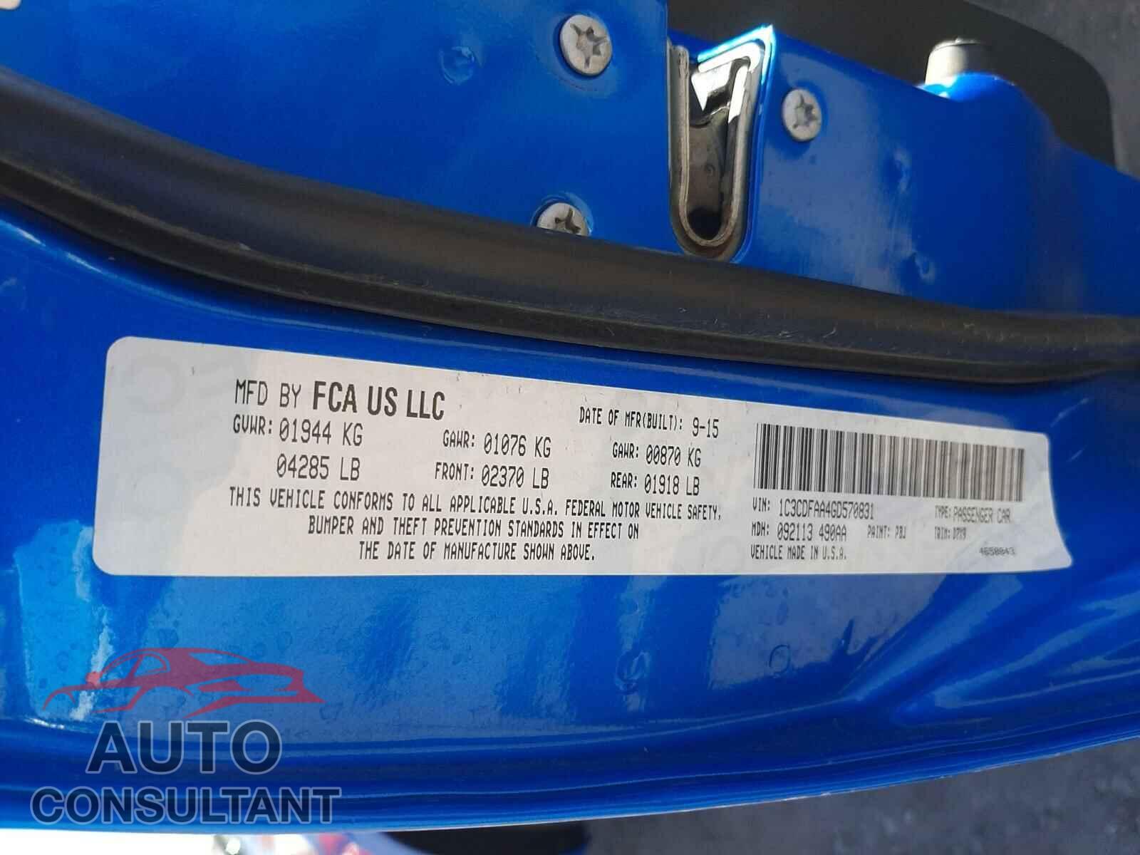 DODGE DART 2016 - 1C3CDFAA4GD570831