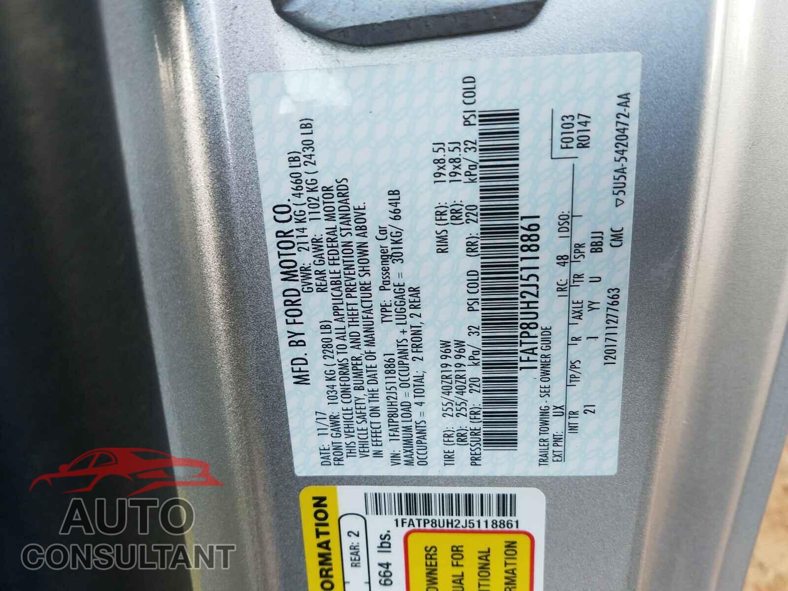 FORD MUSTANG 2018 - 1FATP8UH2J5118861
