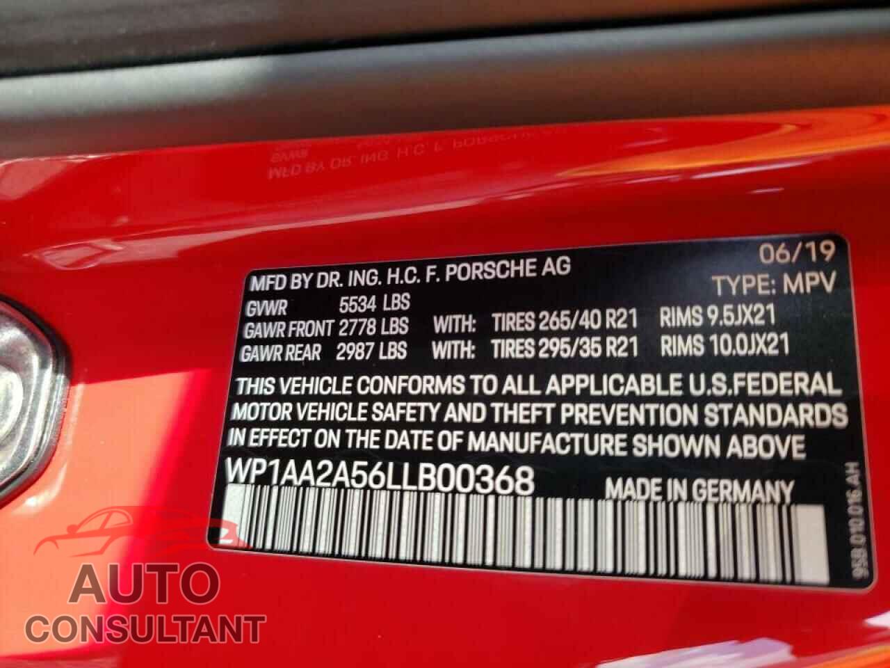 PORSCHE MACAN 2020 - WP1AA2A56LLB00368