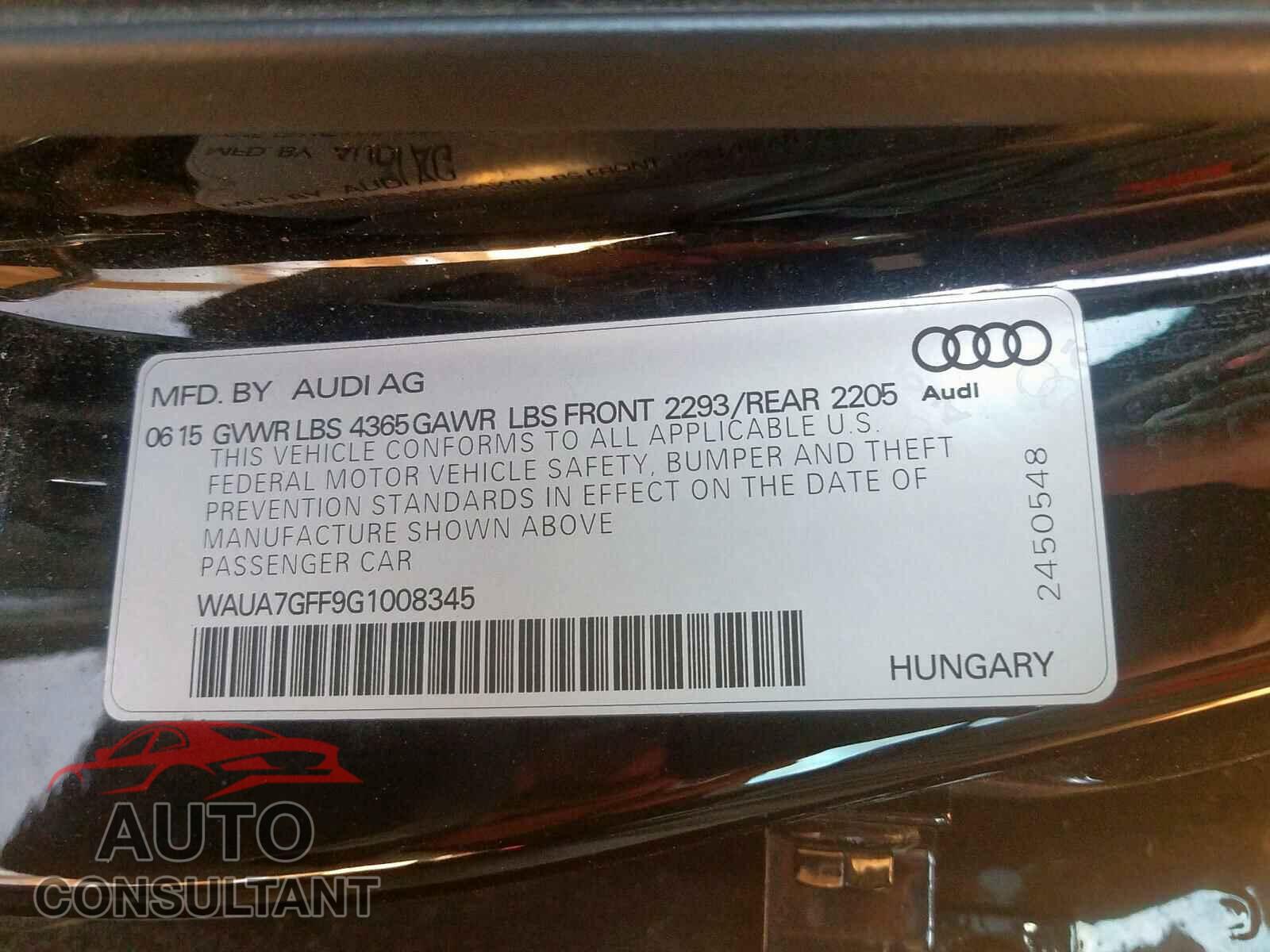 AUDI A3 2016 - WAUA7GFF9G1008345