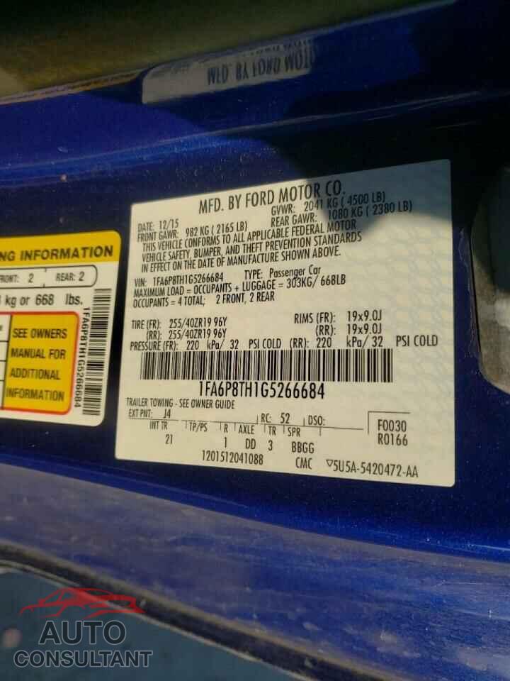 FORD MUSTANG 2016 - 1FA6P8TH1G5266684