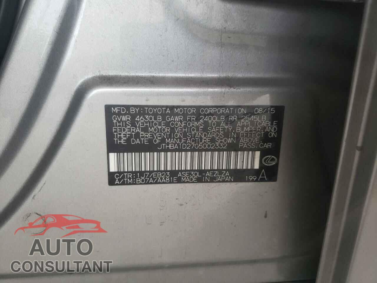 LEXUS IS 2016 - JTHBA1D27G5002332