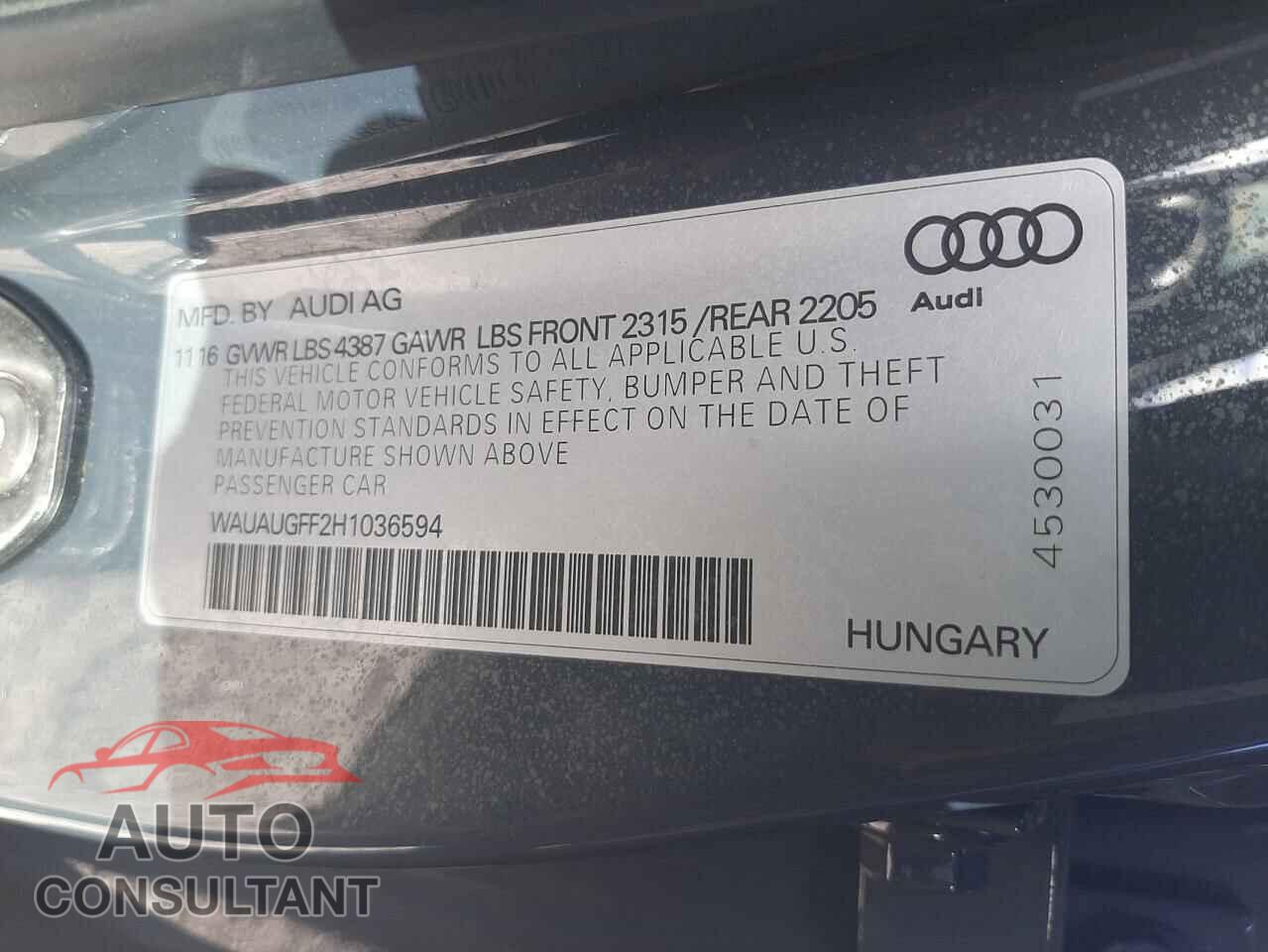 AUDI A3 2017 - WAUAUGFF2H1036594