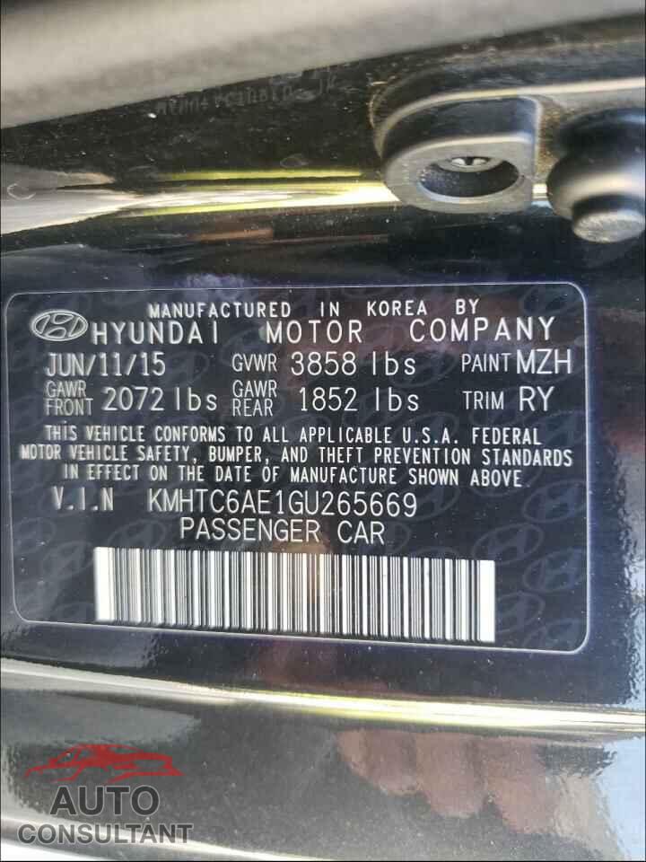 HYUNDAI VELOSTER 2016 - KMHTC6AE1GU265669