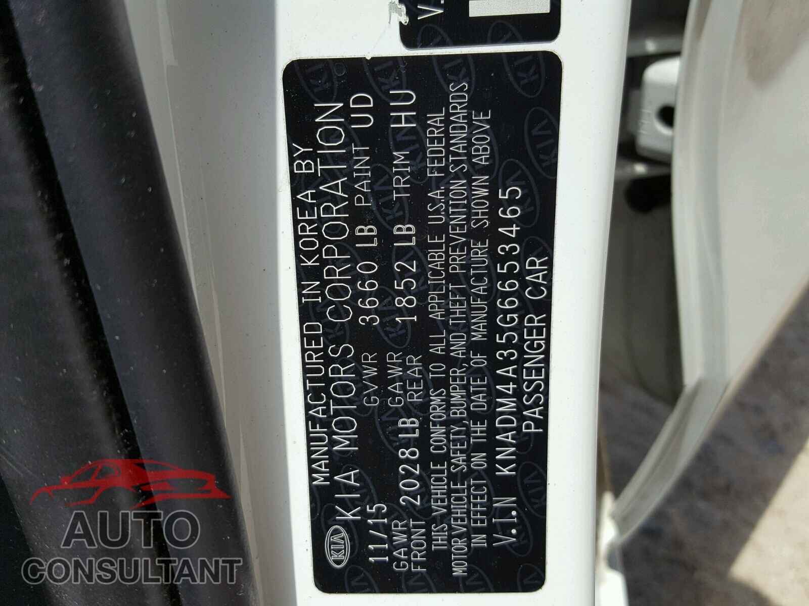 KIA RIO 2016 - KNADM4A35G6653465