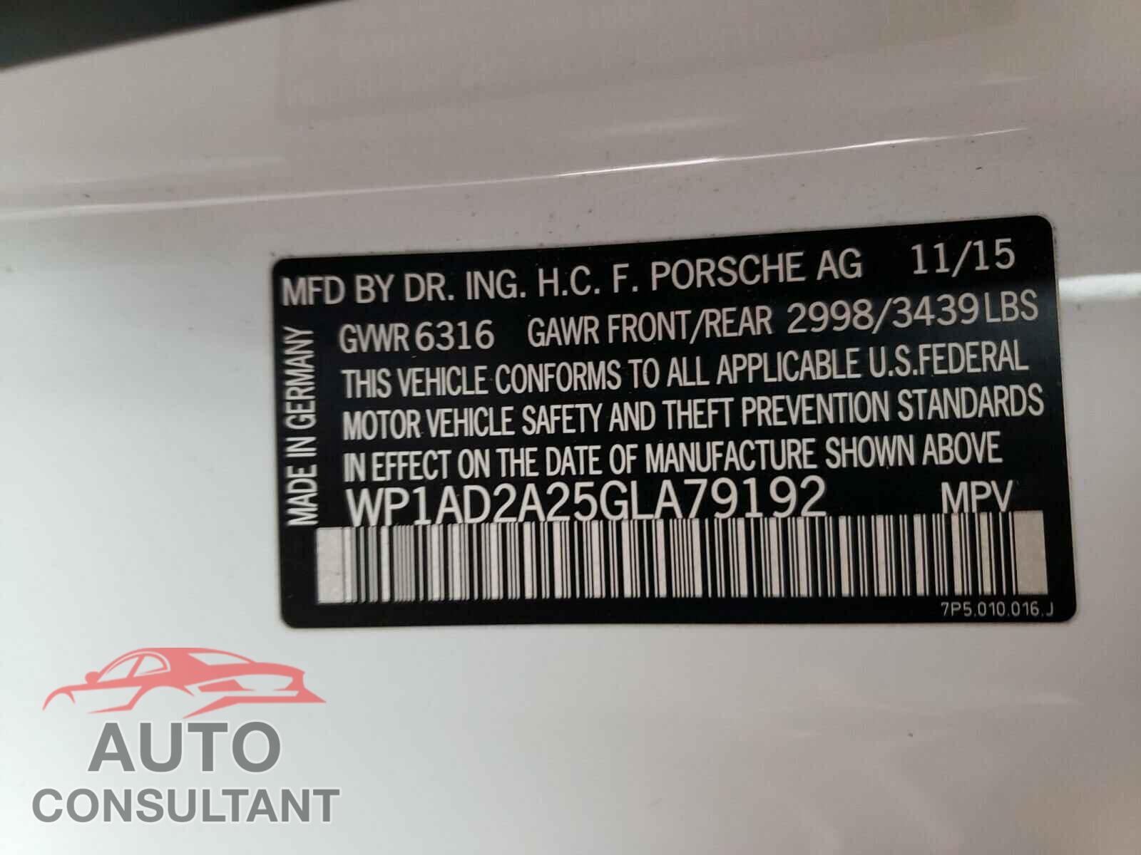 PORSCHE CAYENNE 2016 - WP1AD2A25GLA79192