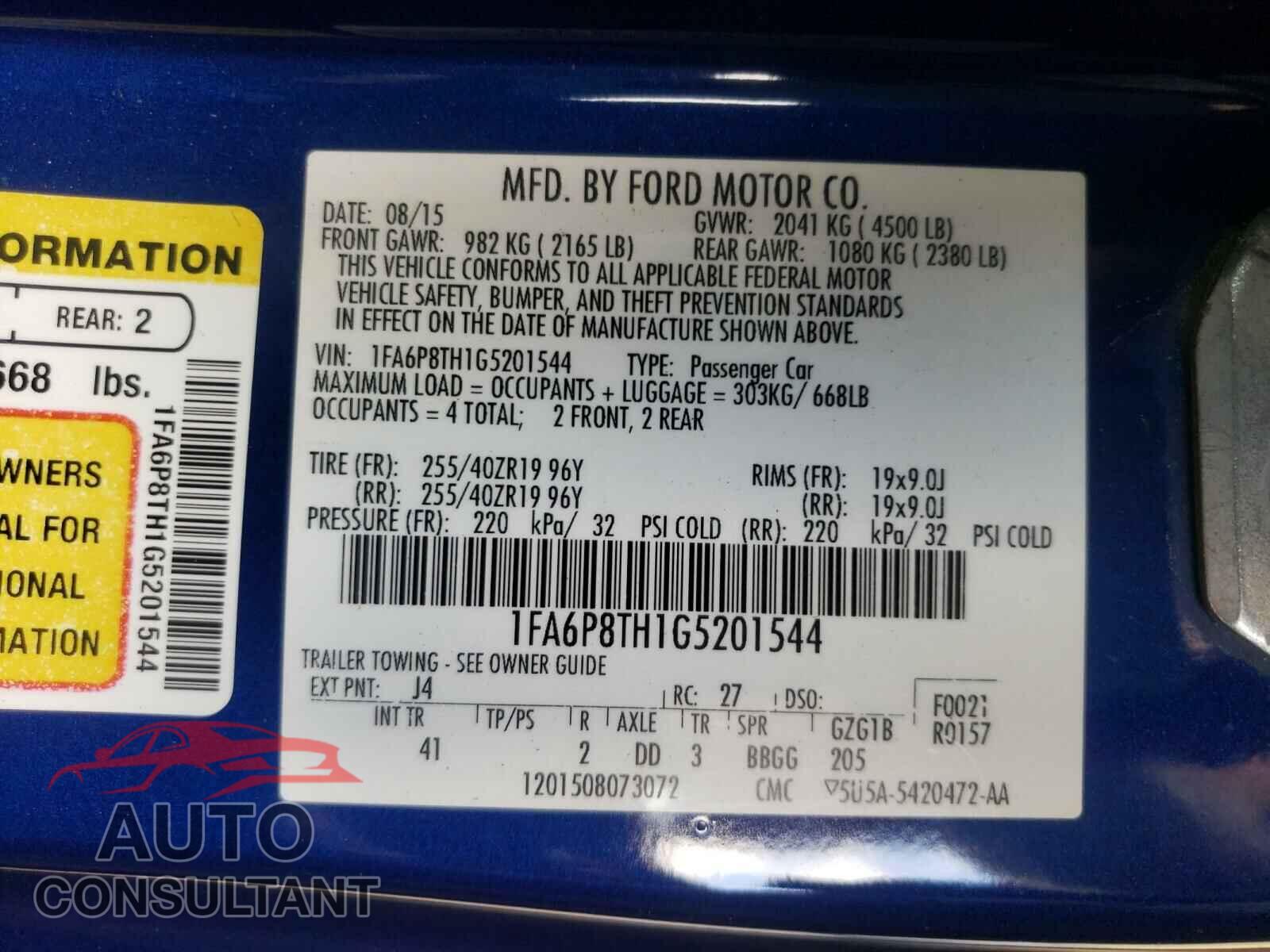 FORD MUSTANG 2016 - 1FA6P8TH1G5201544