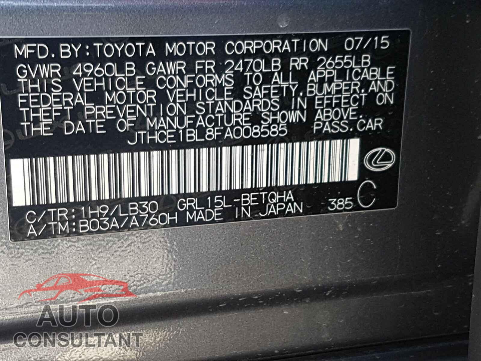 LEXUS GS350 2015 - JTHCE1BL8FA008585