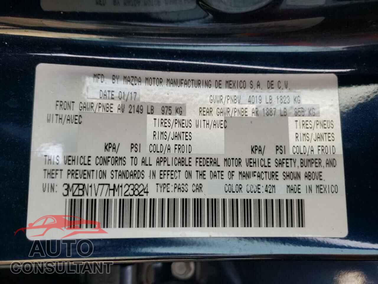MAZDA 3 2017 - 3MZBN1V77HM123824