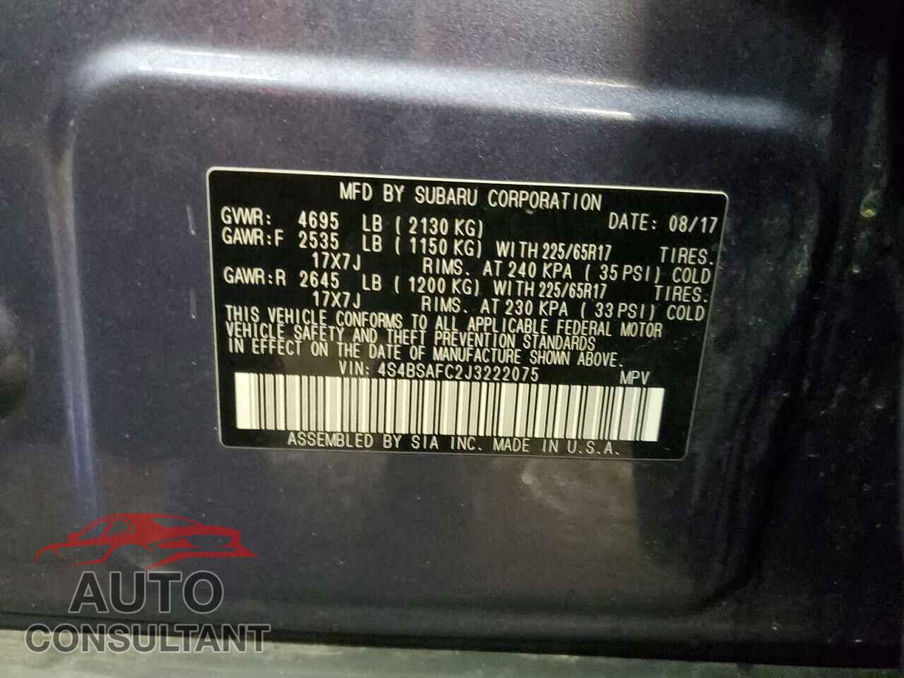 SUBARU OUTBACK 2018 - 4S4BSAFC2J3222075