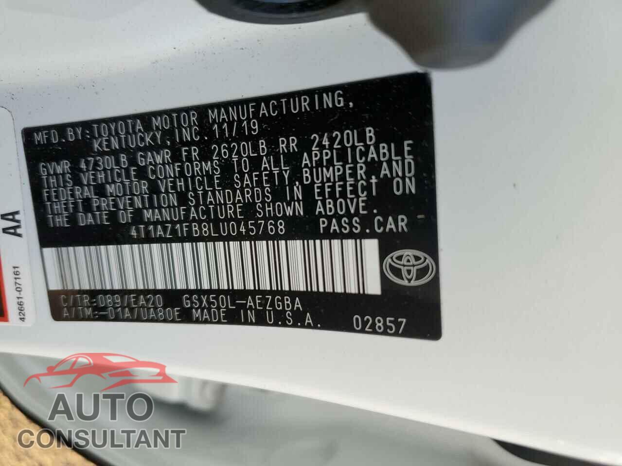 TOYOTA AVALON 2020 - 4T1AZ1FB8LU045768