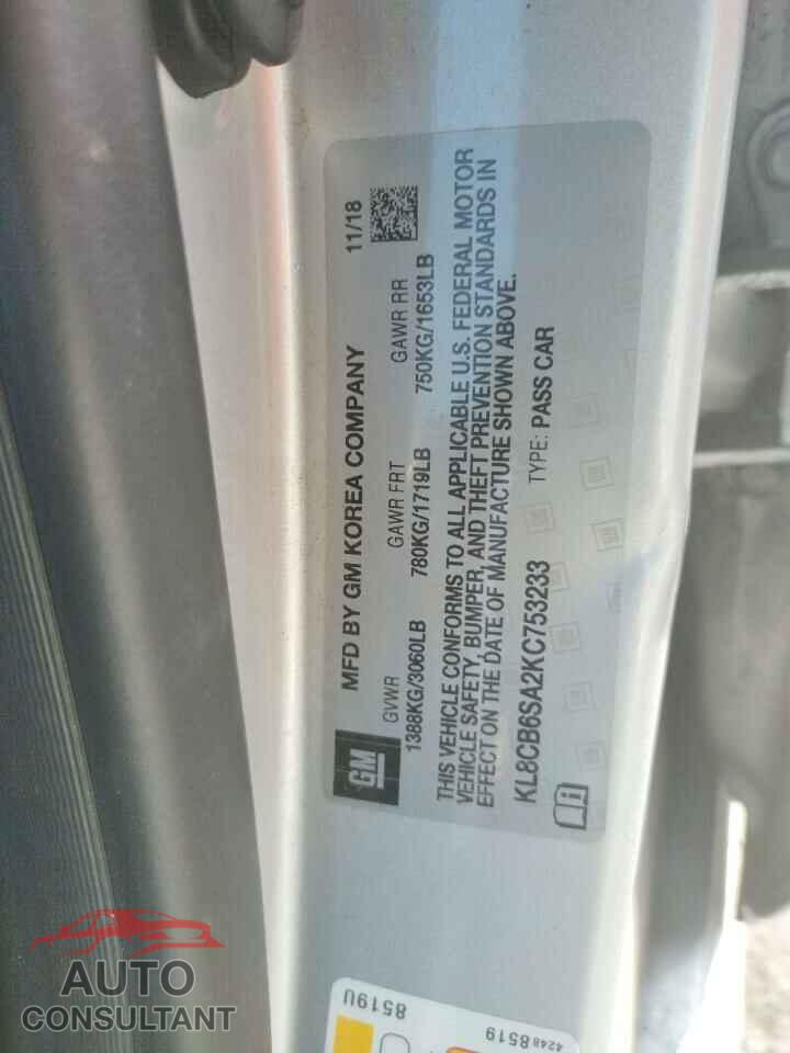 CHEVROLET SPARK 2019 - KL8CB6SA2KC753233