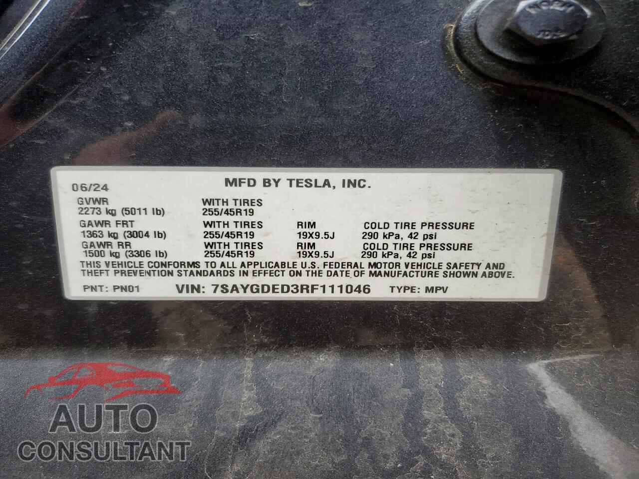 TESLA MODEL Y 2024 - 7SAYGDED3RF111046