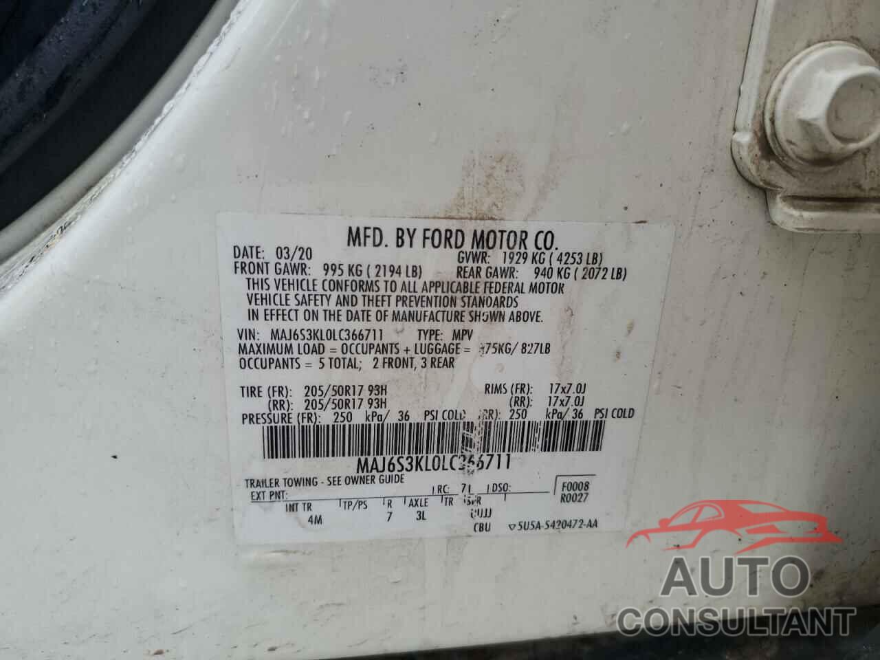 FORD ECOSPORT 2020 - MAJ6S3KL0LC366711