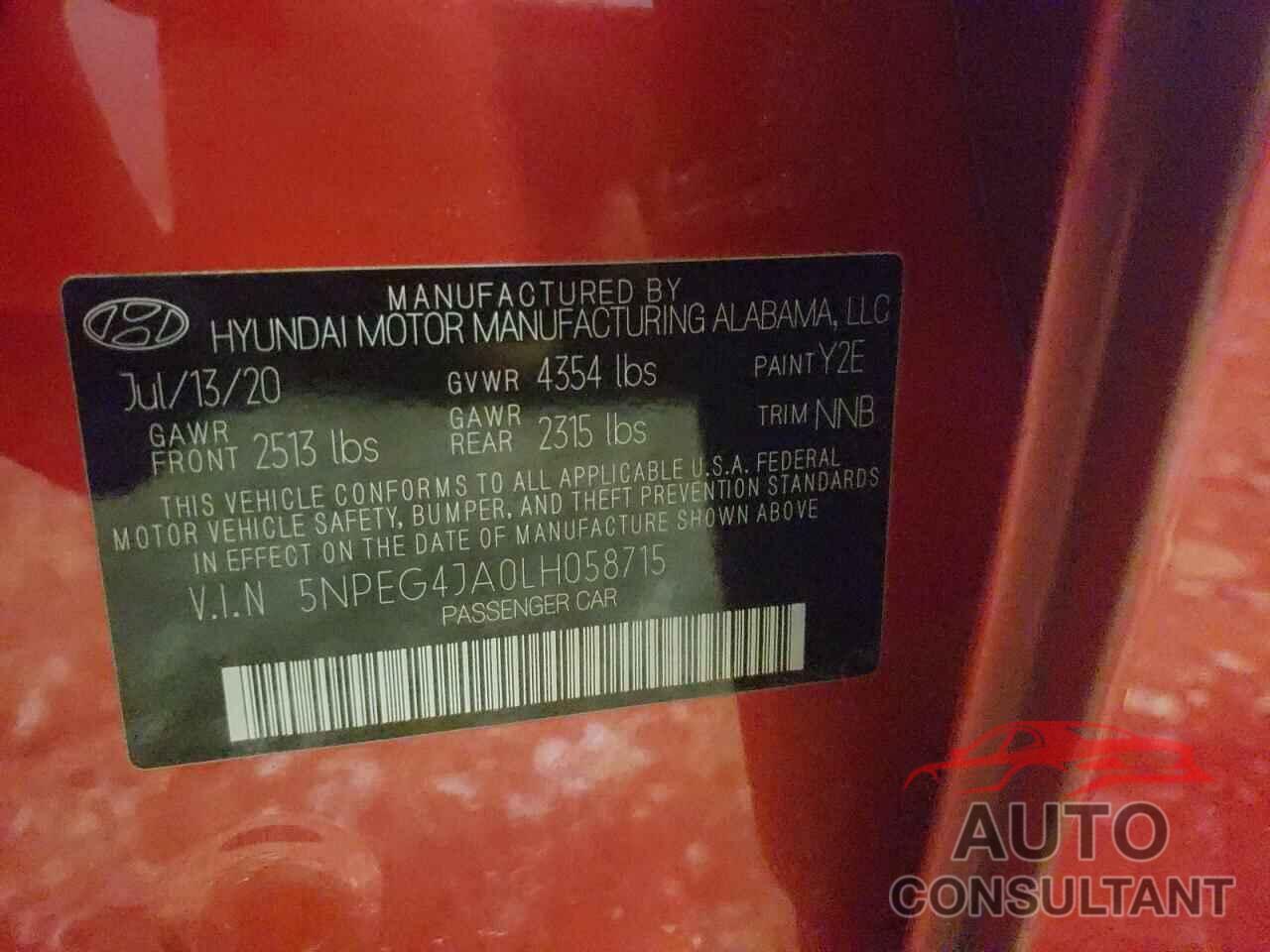 HYUNDAI SONATA 2020 - 5NPEG4JA0LH058715