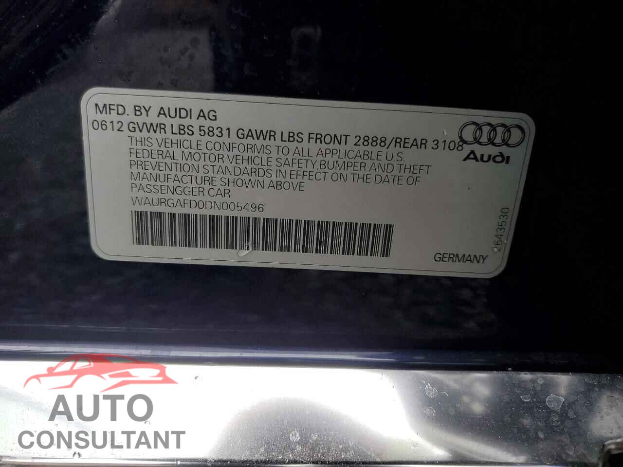 AUDI A8 2013 - WAURGAFD0DN005496