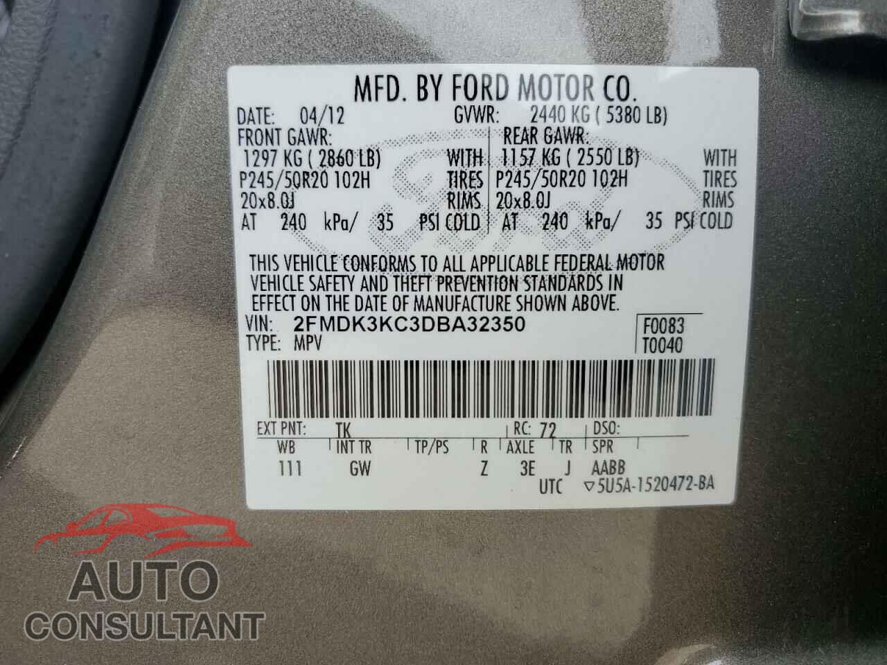 FORD EDGE 2013 - 2FMDK3KC3DBA32350