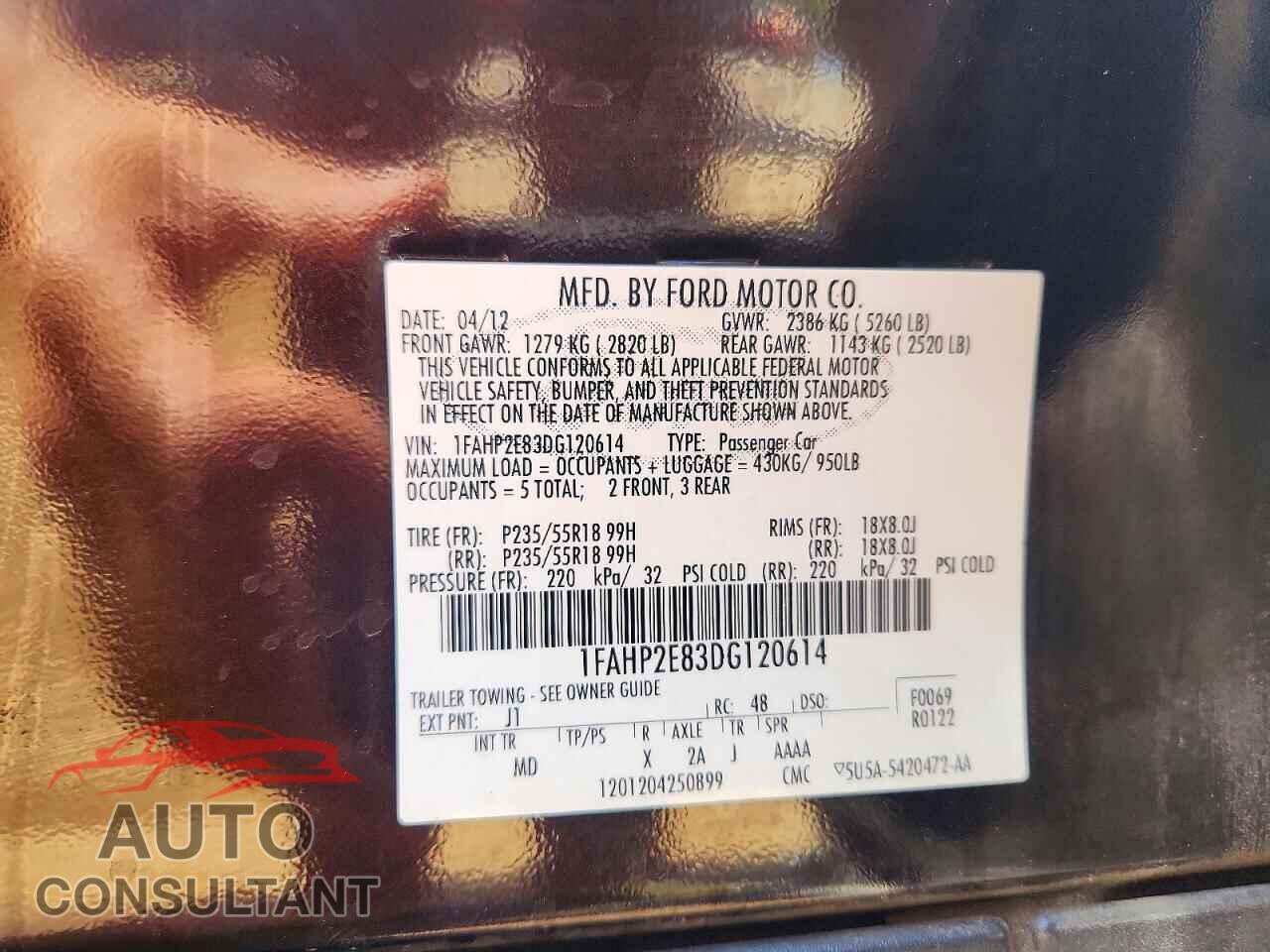 FORD TAURUS 2013 - 1FAHP2E83DG120614