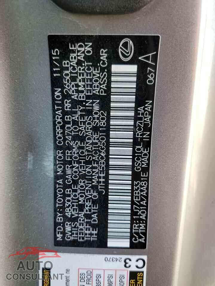 LEXUS RX350 2016 - JTHHE5BC6G5011802