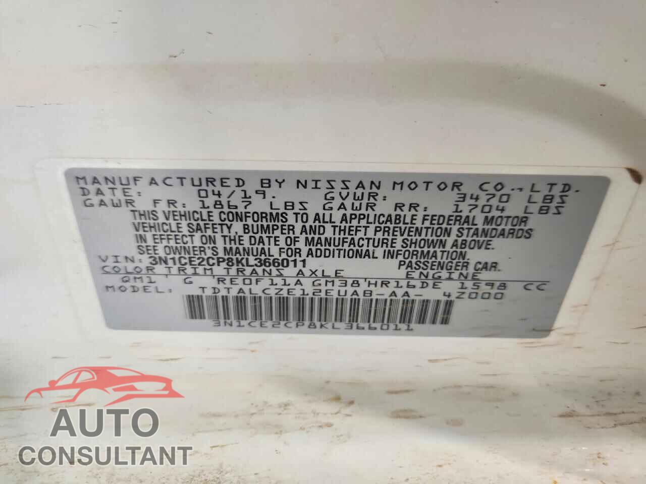 NISSAN VERSA 2019 - 3N1CE2CP8KL366011