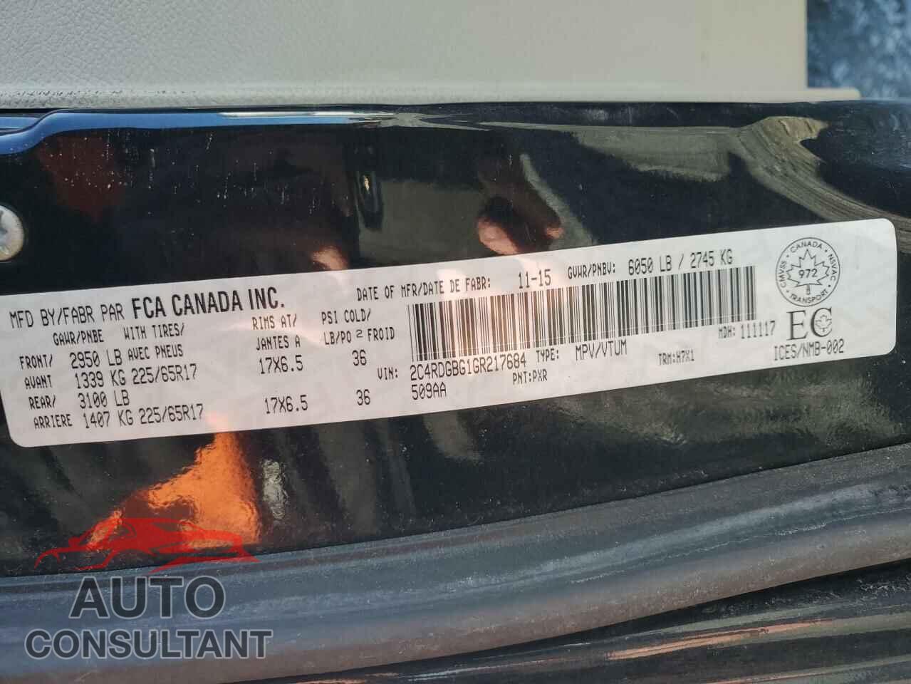 DODGE CARAVAN 2016 - 2C4RDGBG1GR217684