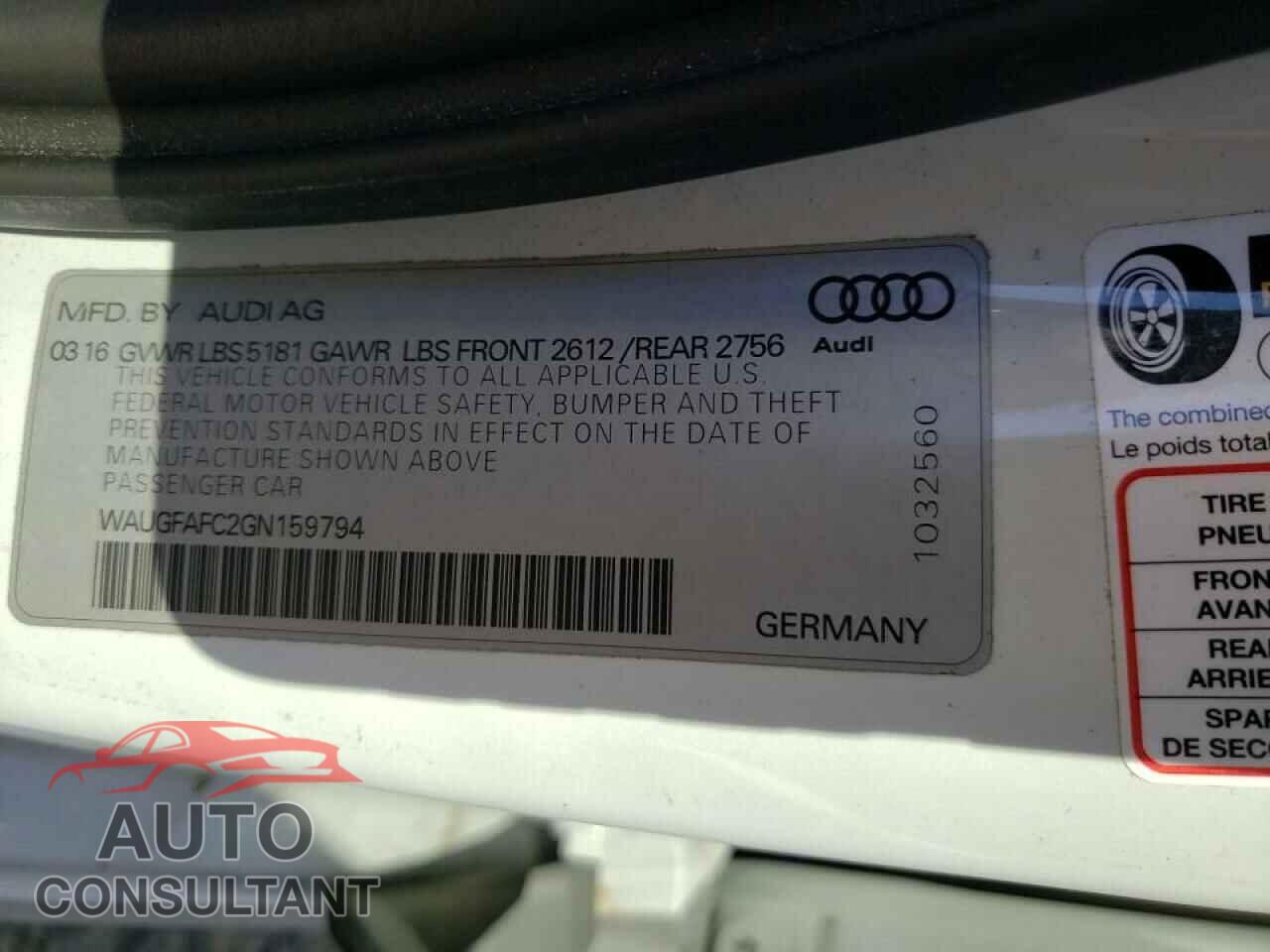 AUDI A6 2016 - WAUGFAFC2GN159794