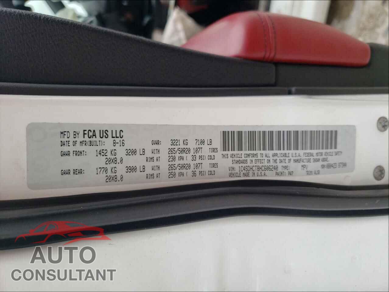 DODGE DURANGO 2017 - 1C4SDHCT8HC606240