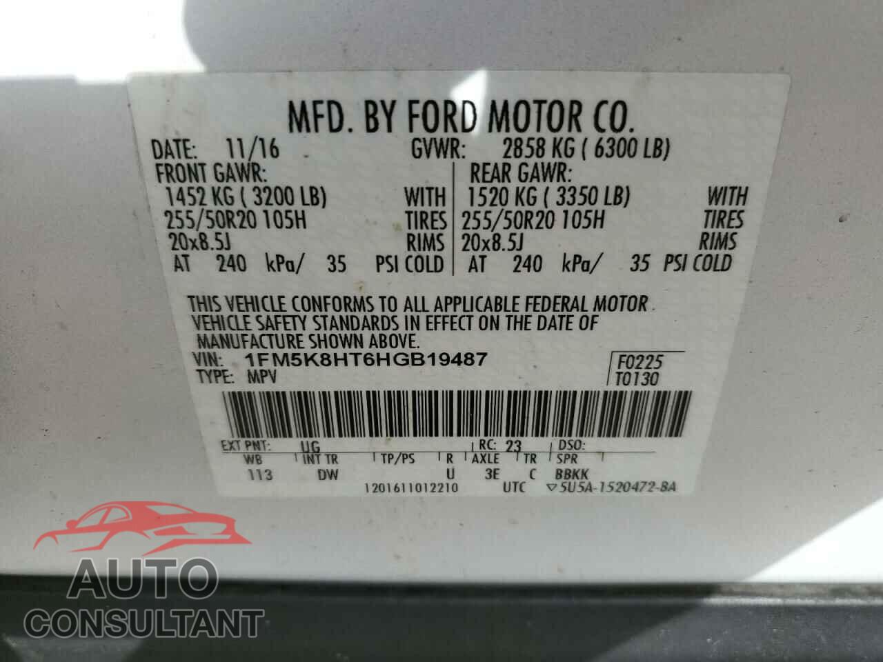 FORD EXPLORER 2017 - 1FM5K8HT6HGB19487