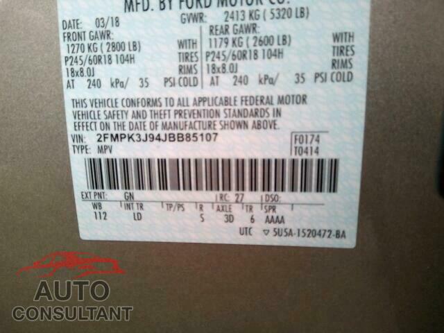 FORD EDGE SEL 2018 - 2FMPK3J94JBB85107