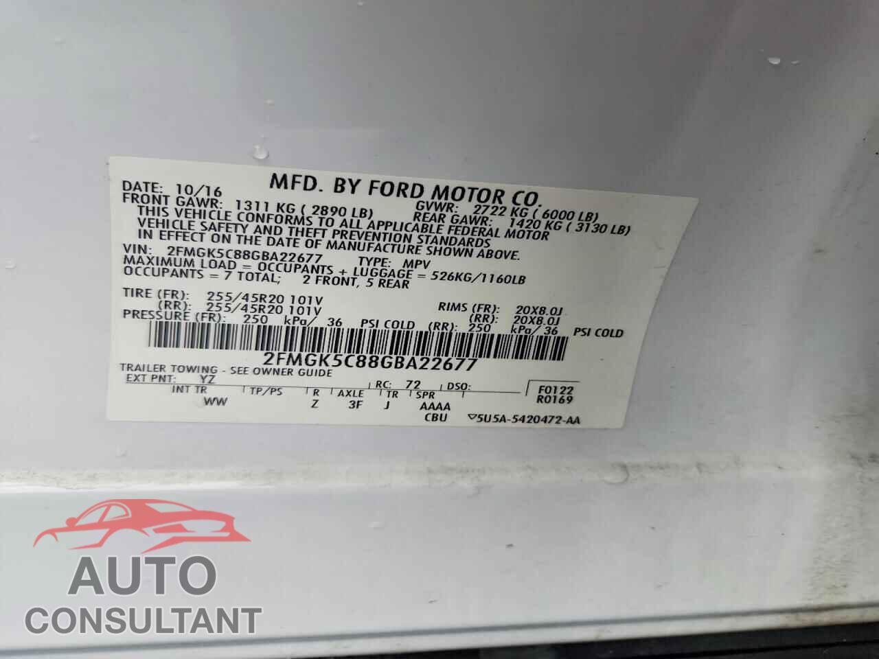 FORD FLEX 2016 - 2FMGK5C88GBA22677