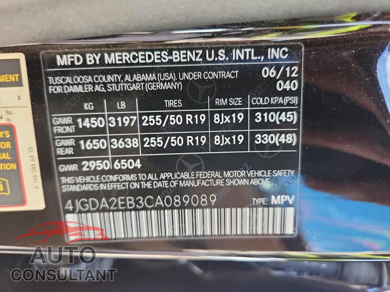 MERCEDES-BENZ M-CLASS 2012 - 4JGDA2EB3CA089089