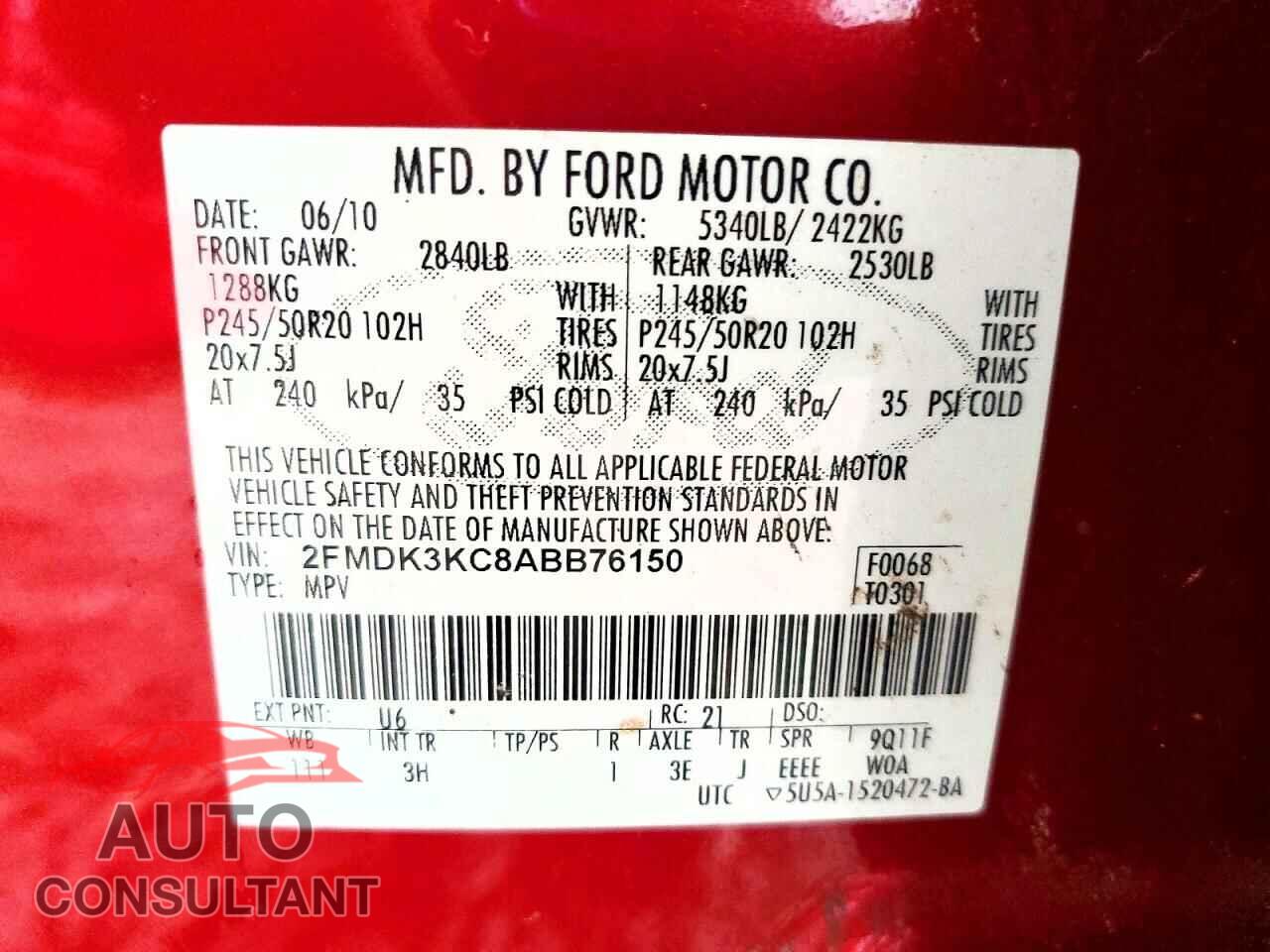 FORD EDGE 2010 - 2FMDK3KC8ABB76150