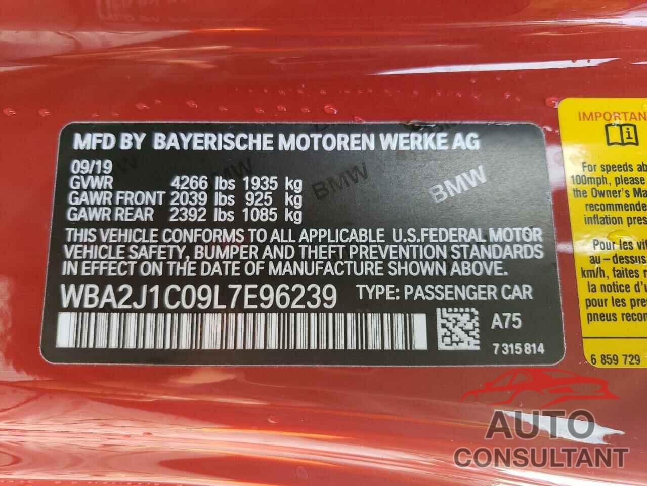 BMW 2 SERIES 2020 - WBA2J1C09L7E96239