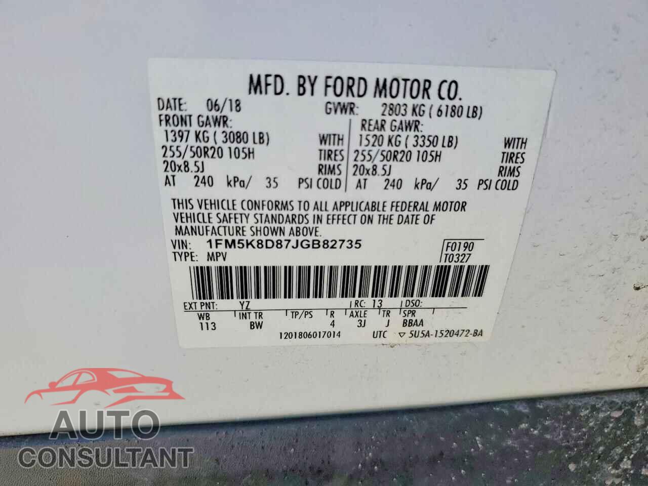 FORD EXPLORER 2018 - 1FM5K8D87JGB82735