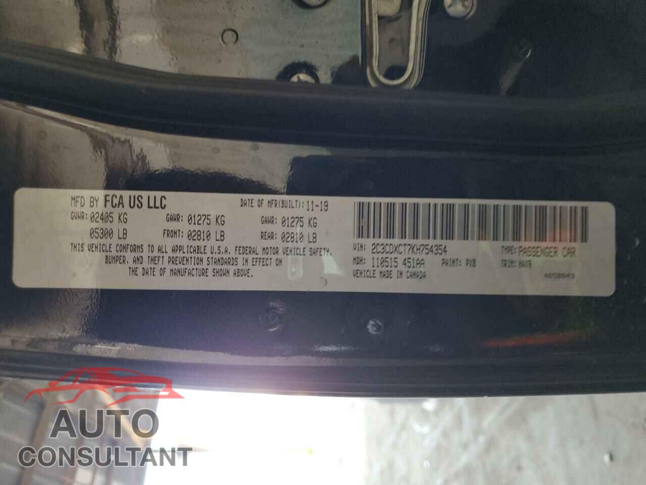 DODGE CHARGER 2019 - 2C3CDXCT7KH754354