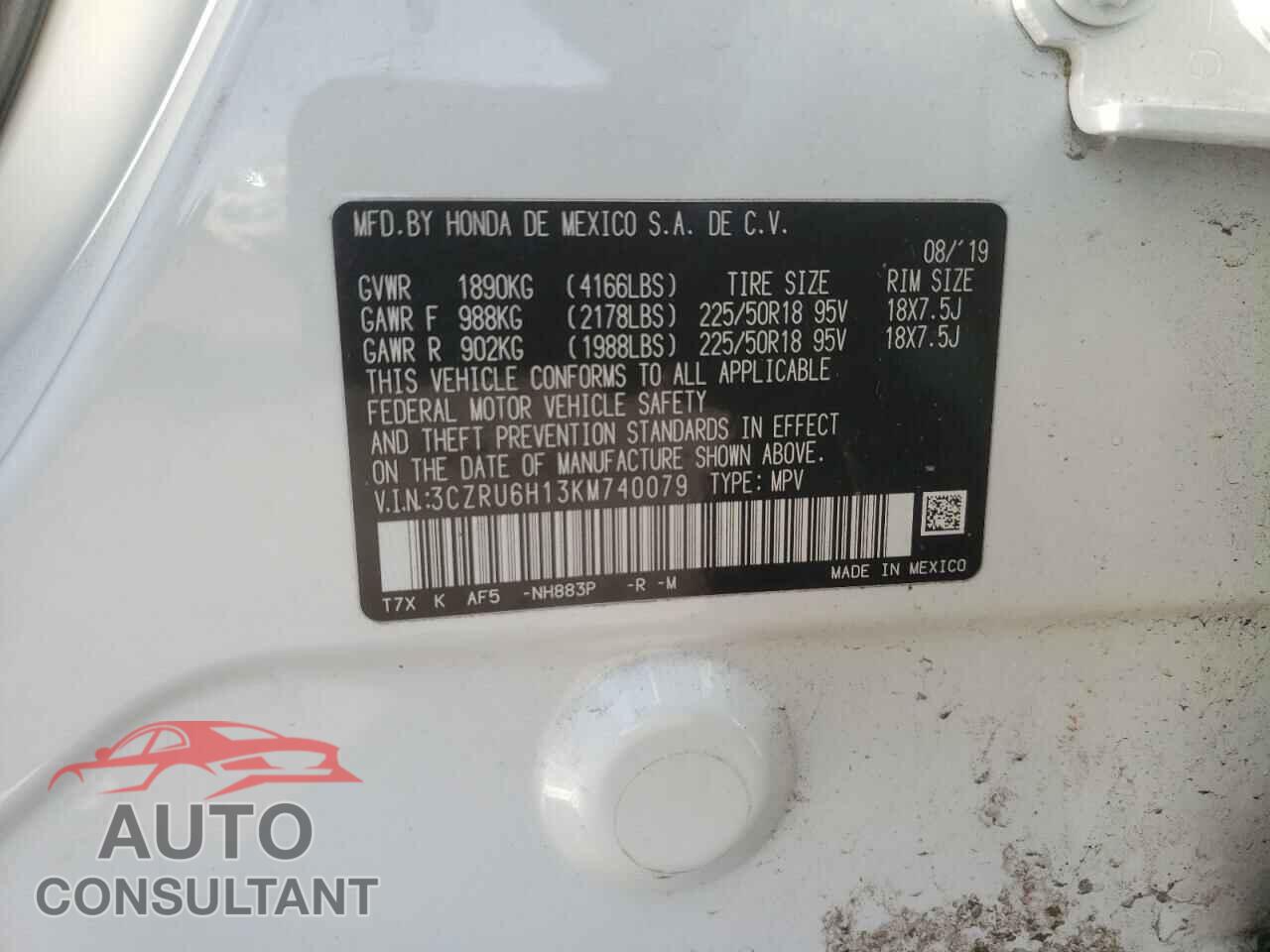 HONDA HR-V 2019 - 3CZRU6H13KM740079