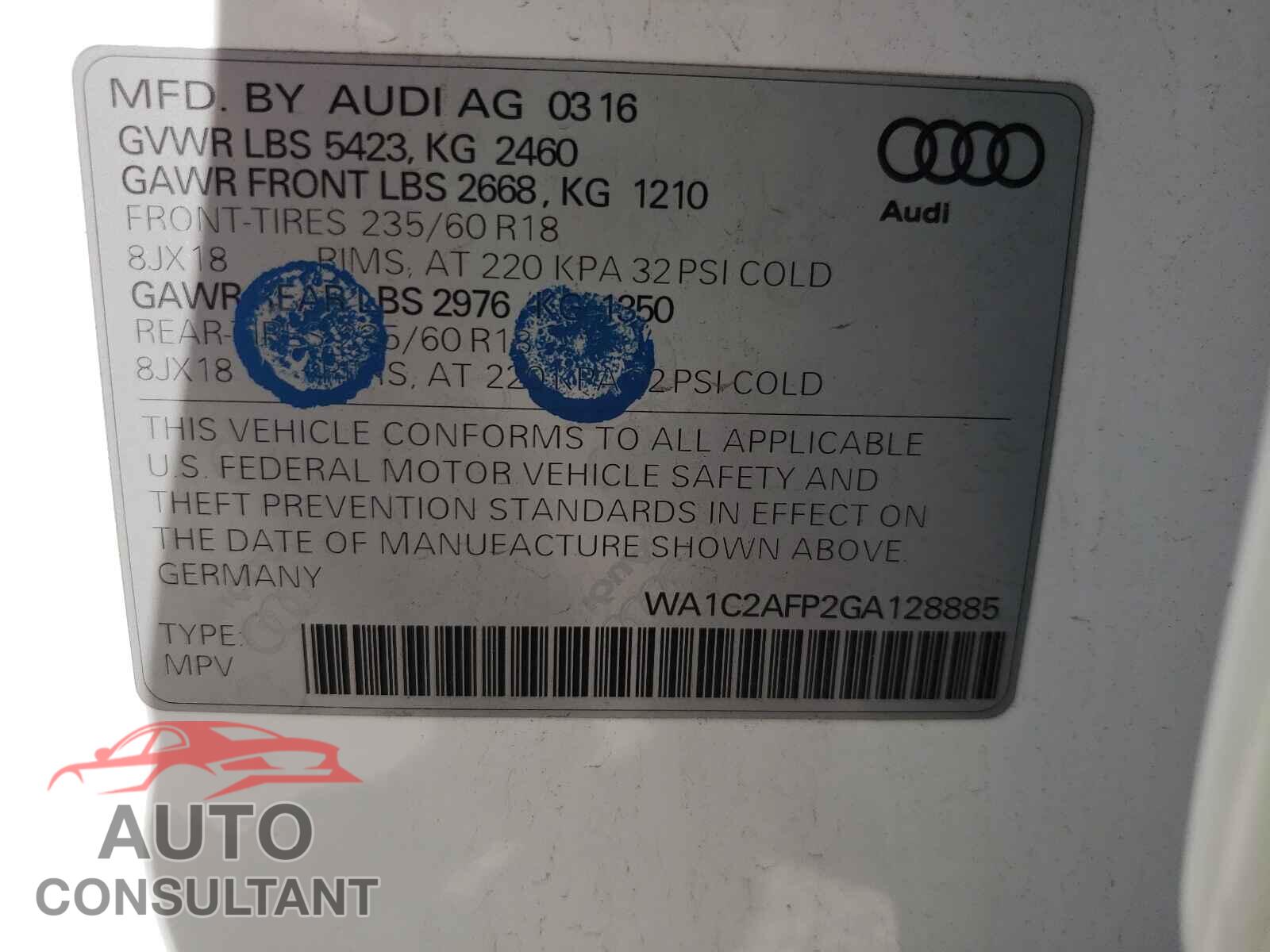 AUDI Q5 2016 - WA1C2AFP2GA128885