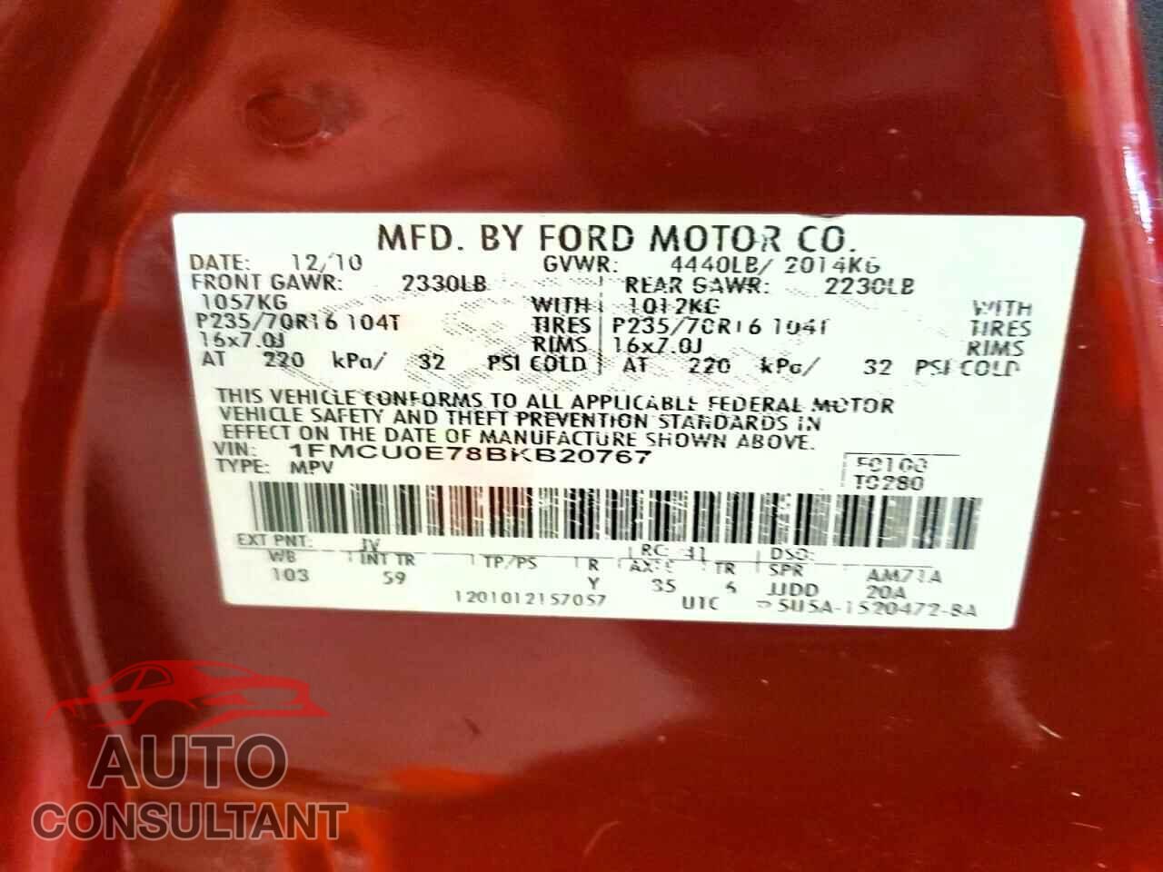 FORD ESCAPE 2011 - 1FMCU0E78BKB20767